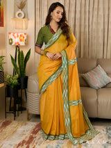 Sadgi - Yellow Chanderi Saree with Ikat Border