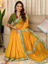 Sadgi - Yellow Chanderi Saree with Ikat Border