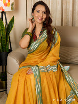 Sadgi - Yellow Chanderi Saree with Ikat Border