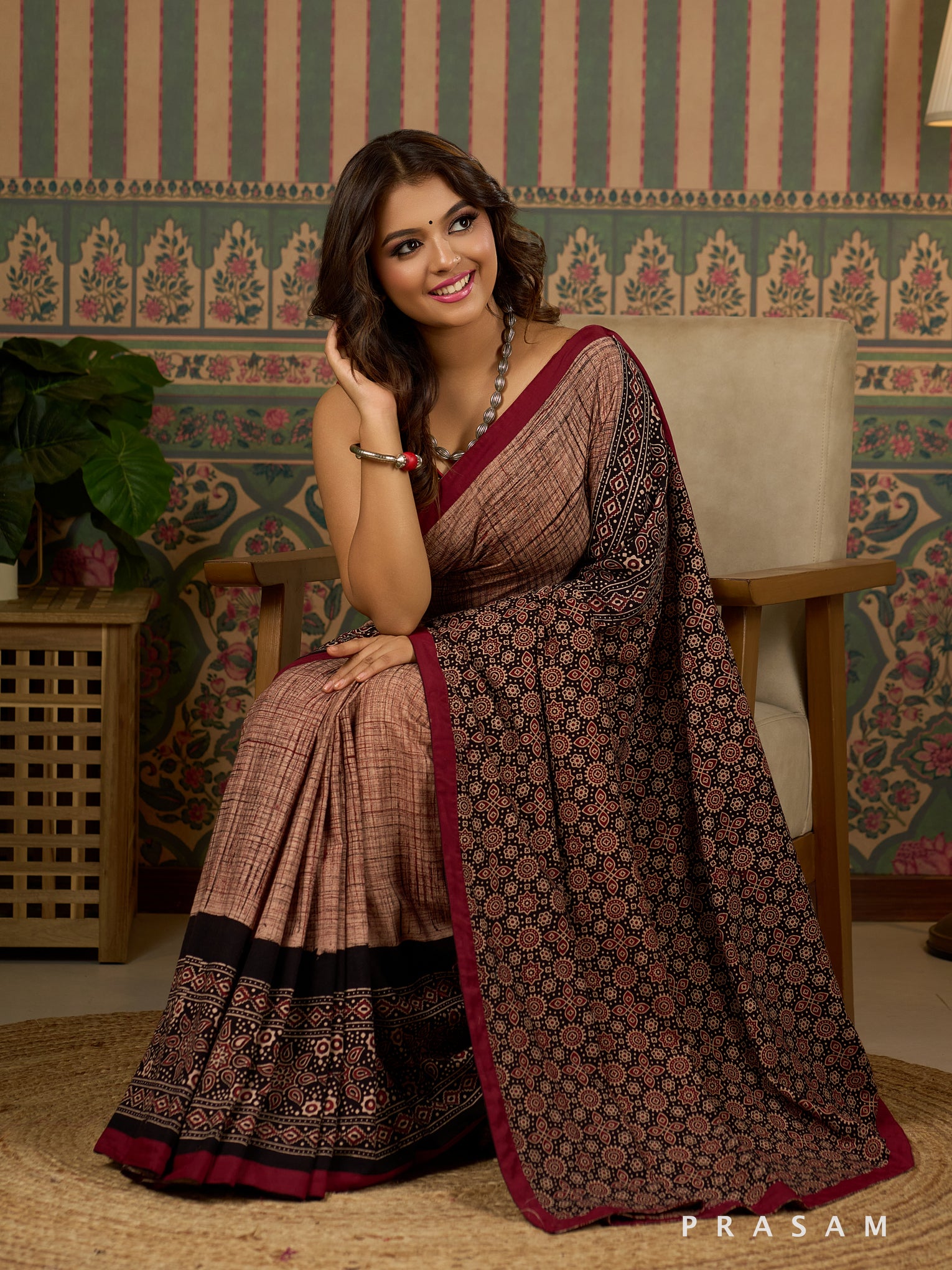 Rustwood Handloom Inspired Ajrakh Saree