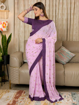 Dilkash-Georgette Block printed saree with handloom purple border