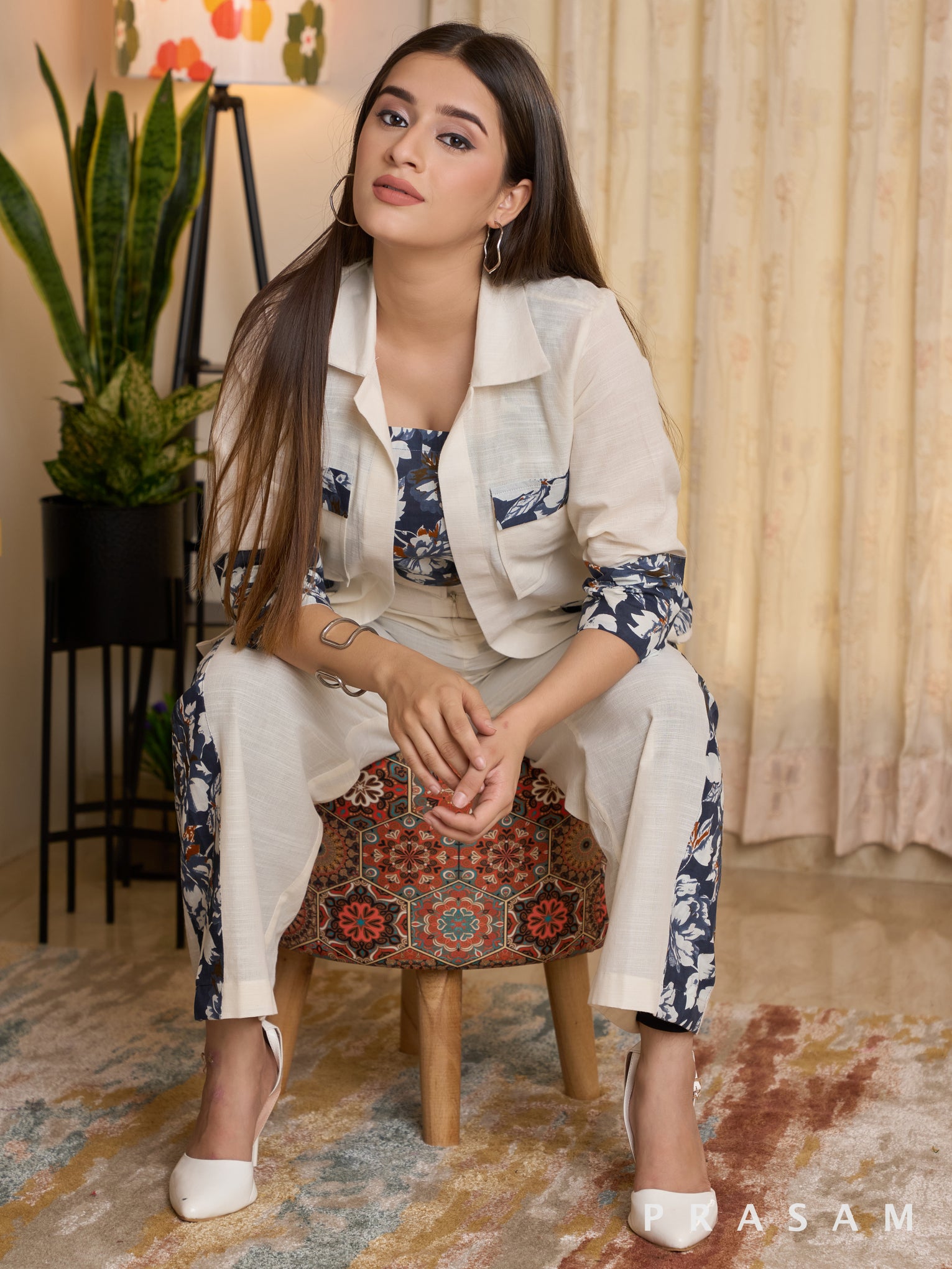 Vintage Vibes Handloom Cotton Pants, Top and Jacket Set