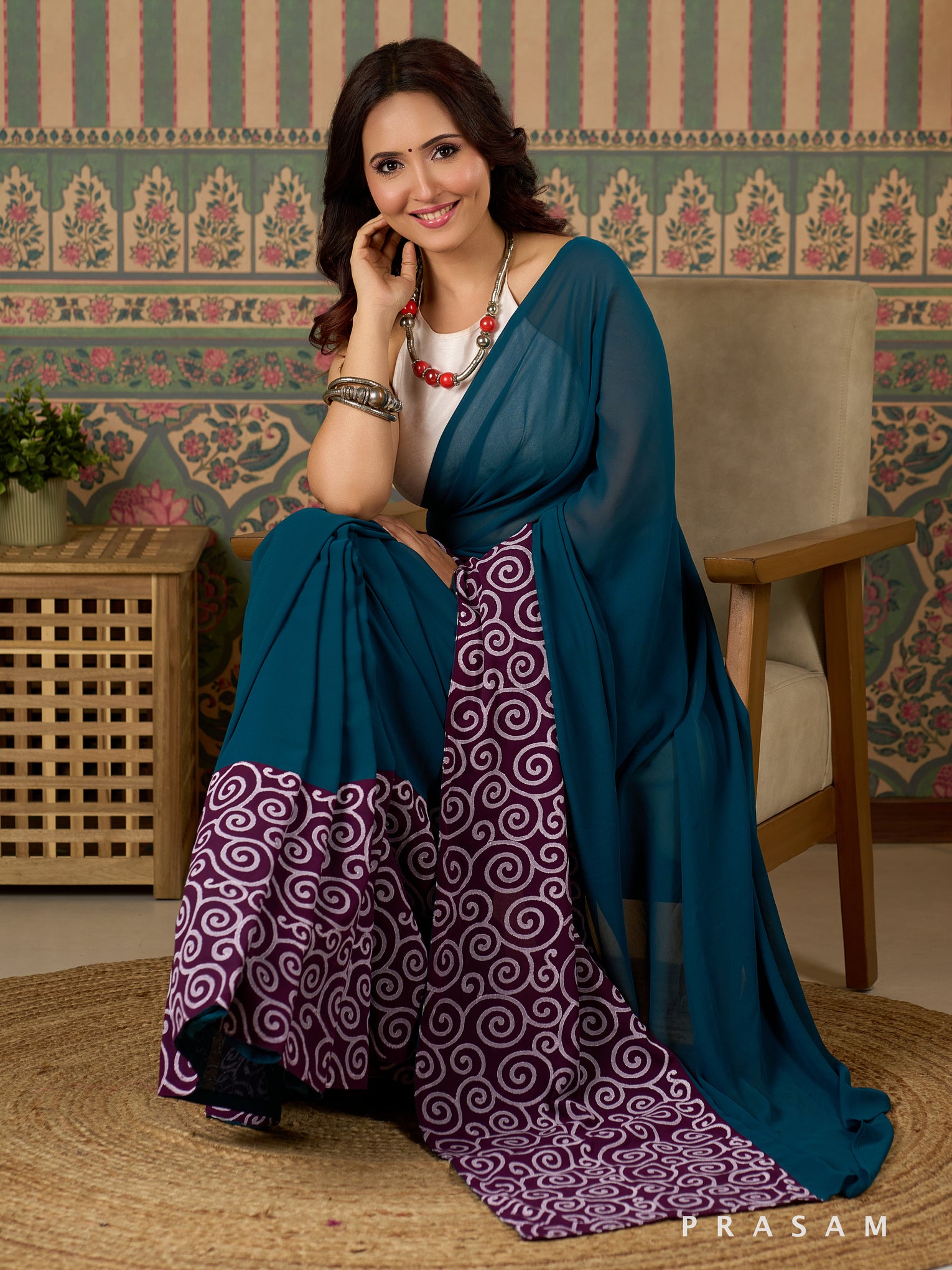 Swirlscape Georgette Saree With Block Print