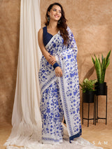 Aprajita -White And Blue Printed Chanderi Saree