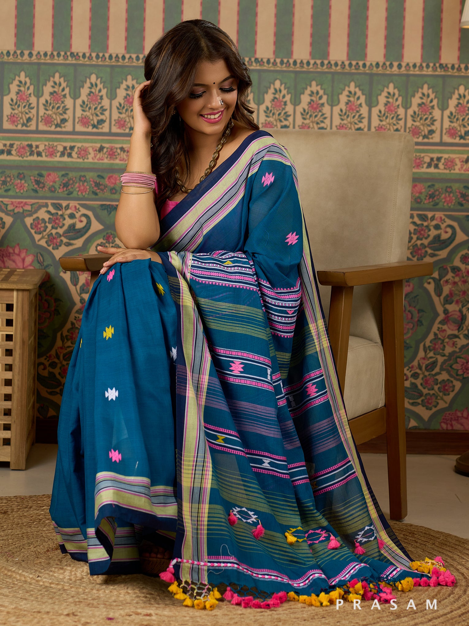 Teal Tales Handwoven Cotton Saree