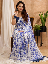 Aprajita -White And Blue Printed Chanderi Saree