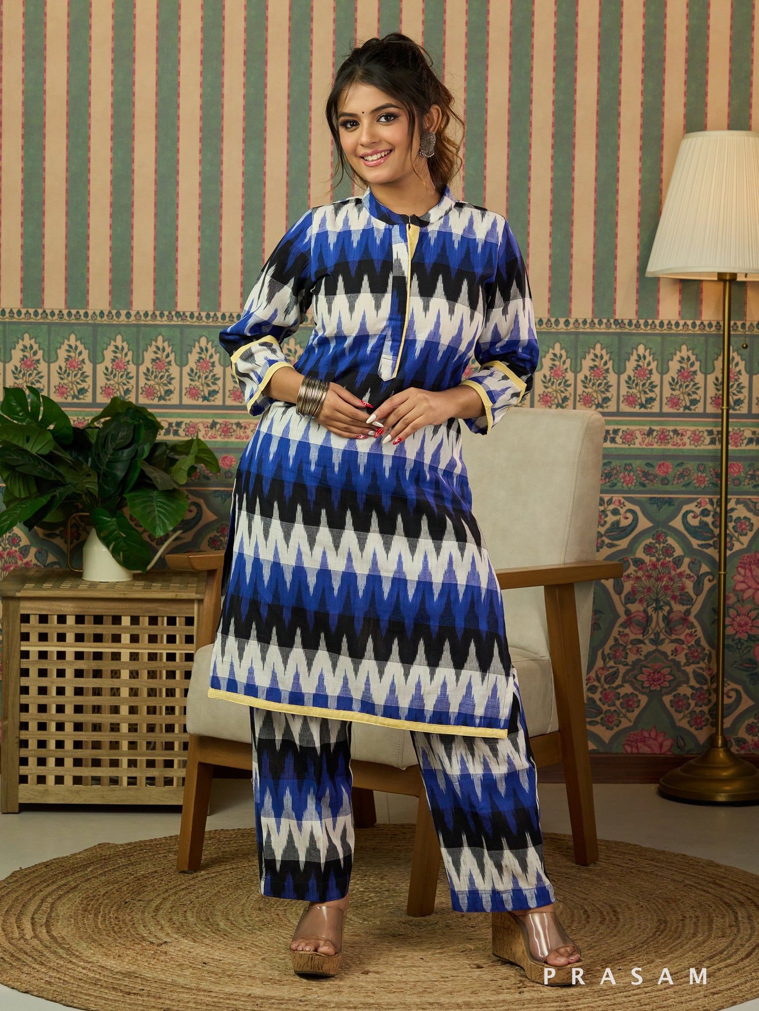 Azura Blue Ikat Cotton Kurta Set