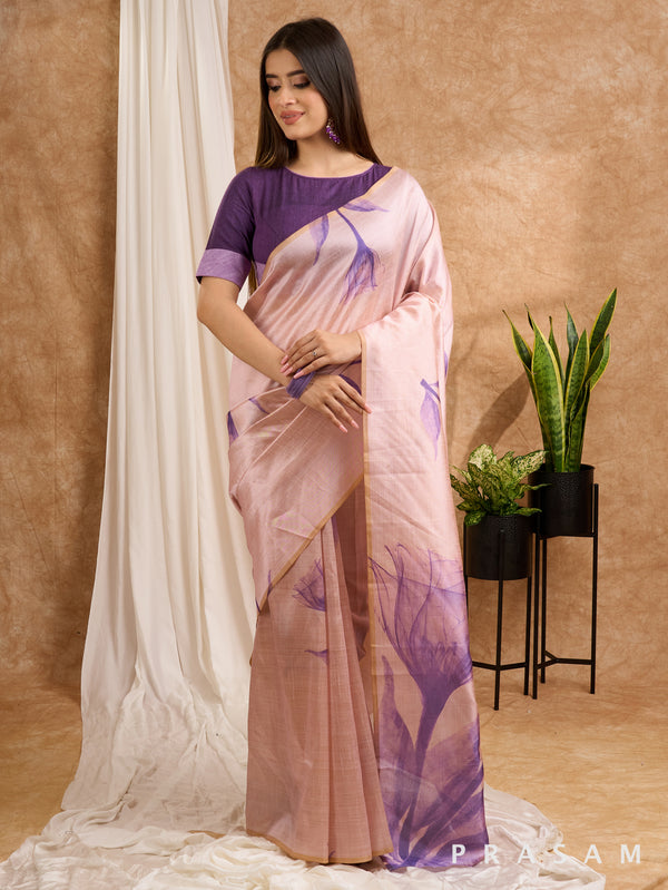 Purple - Art Silk Printed Saree