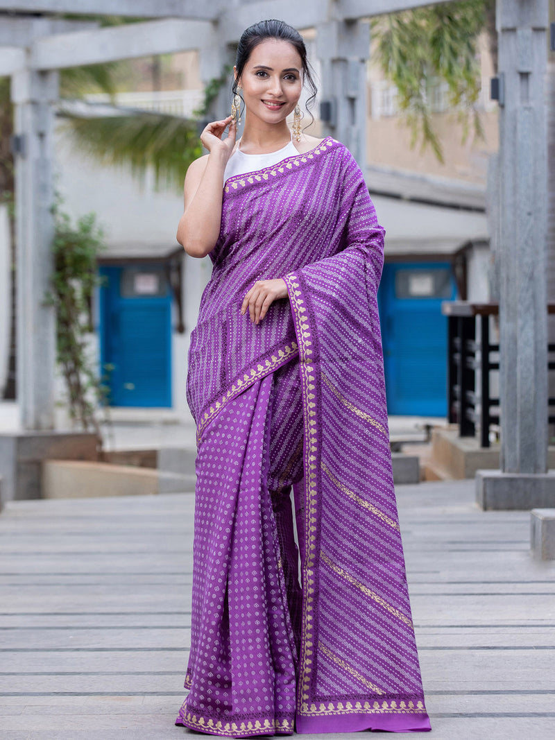 Ambient Purple-Silk Modal Block Print Saree