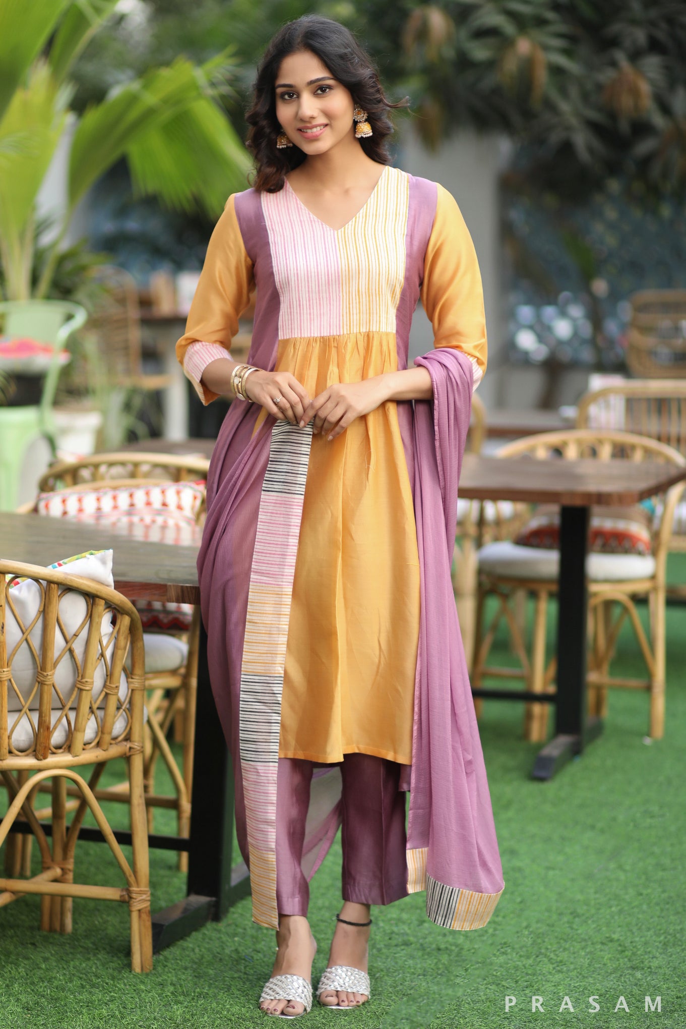 Pastel Sophistication Graceful Chanderi Silk Panel Dupatta set With Block Printed Yoke