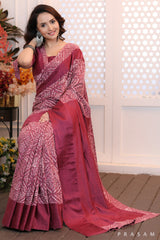 Radiant Rose Classy ethnic bagru printed saree with onion pink chanderi pallu & trims (Readymade blouse optional)