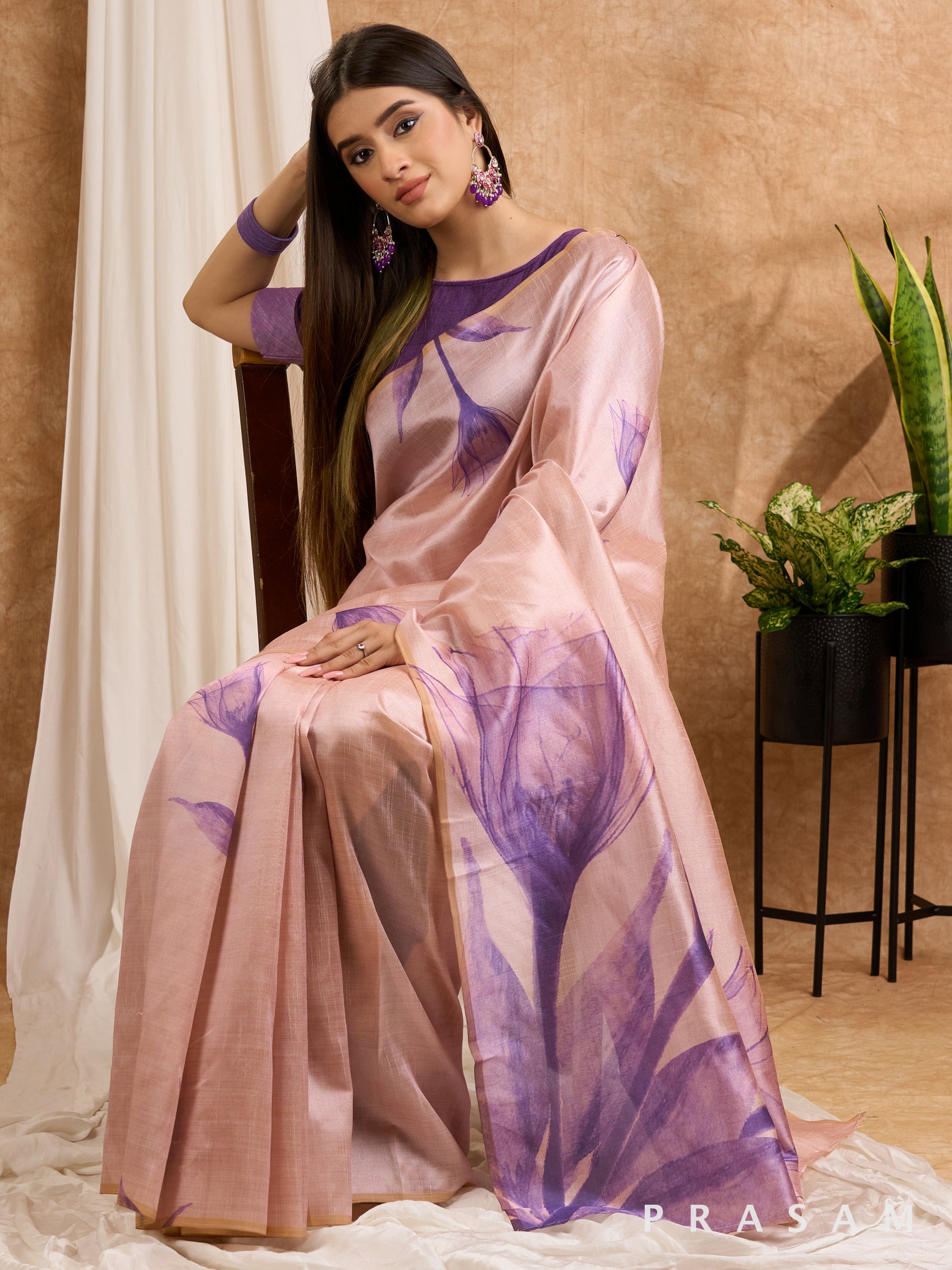 Purple - Art Silk Printed Saree