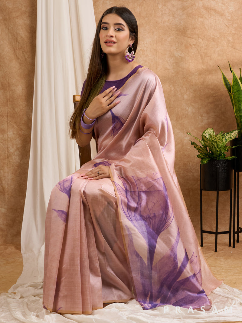 Purple - Art Silk Printed Saree