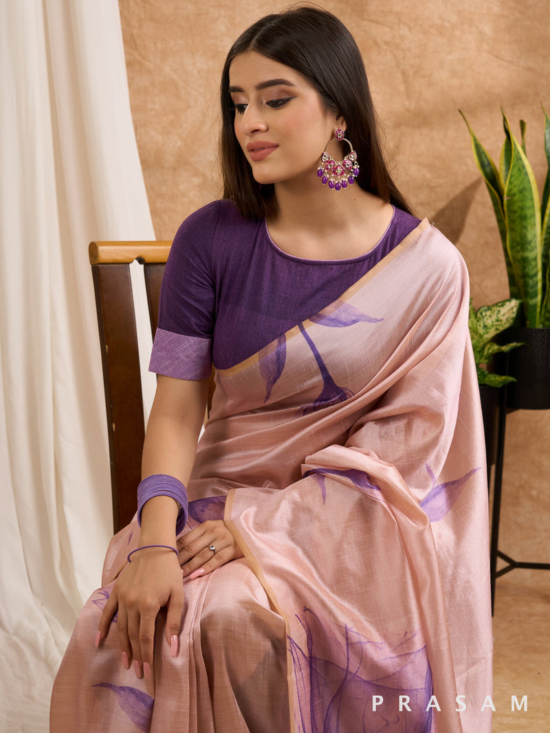 Purple - Art Silk Printed Saree