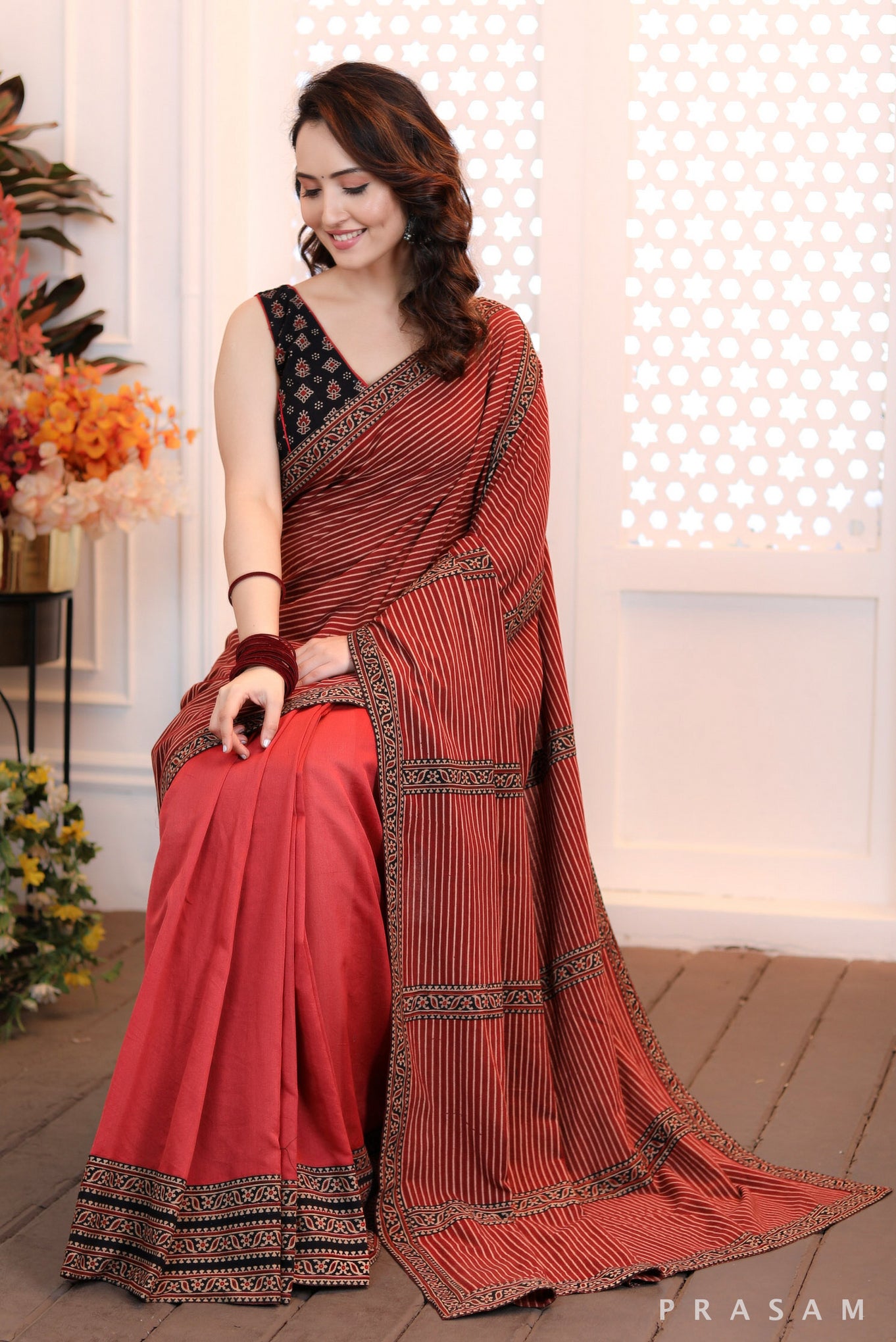 Autumn Radiance Chanderi Ajrakh Saree