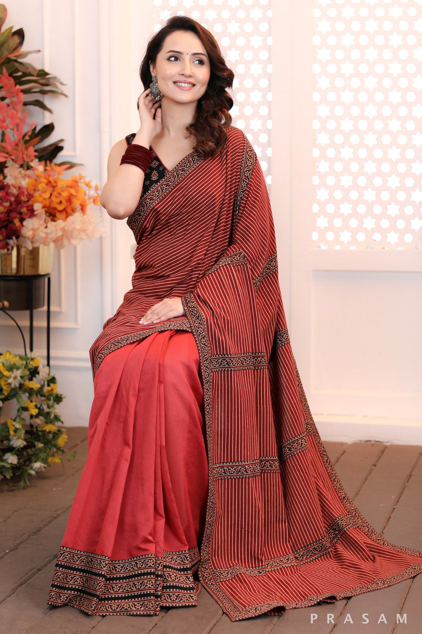 Autumn Radiance Chanderi Ajrakh Saree