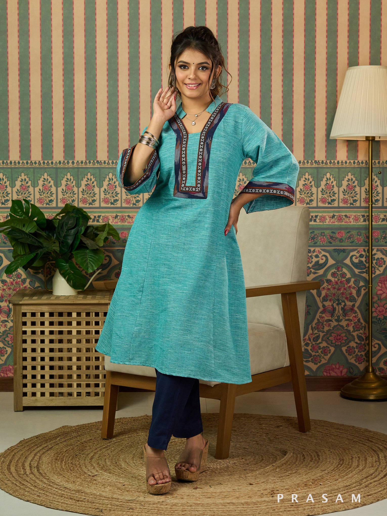 Mint Mist Cotton Ikat Kurti