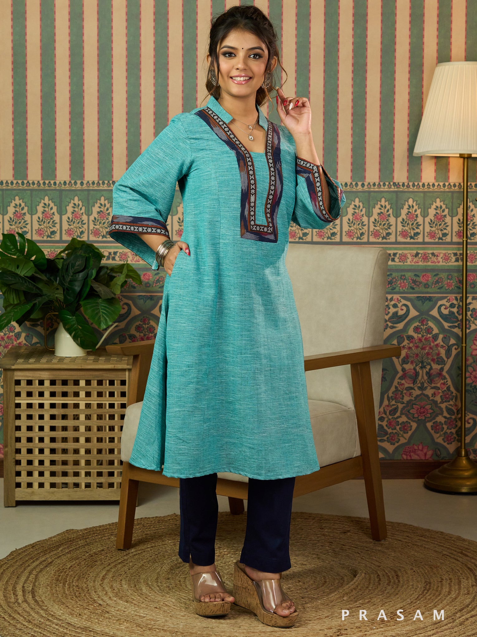 Mint Mist Cotton Ikat Kurti