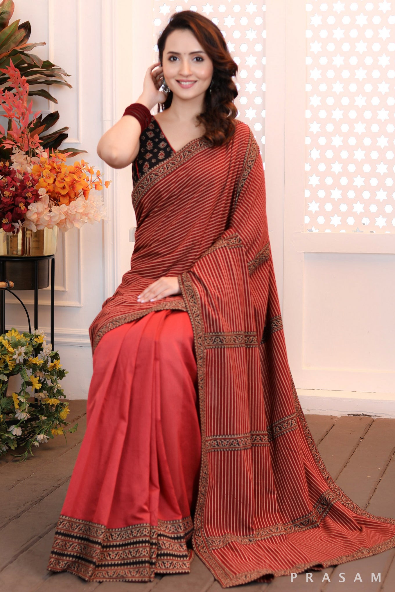 Autumn Radiance Chanderi Ajrakh Saree