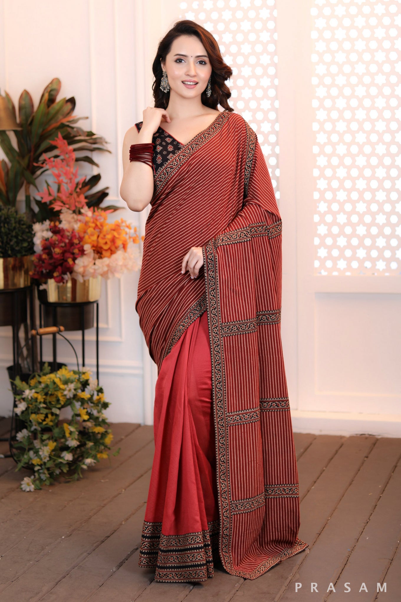 Autumn Radiance Chanderi Ajrakh Saree