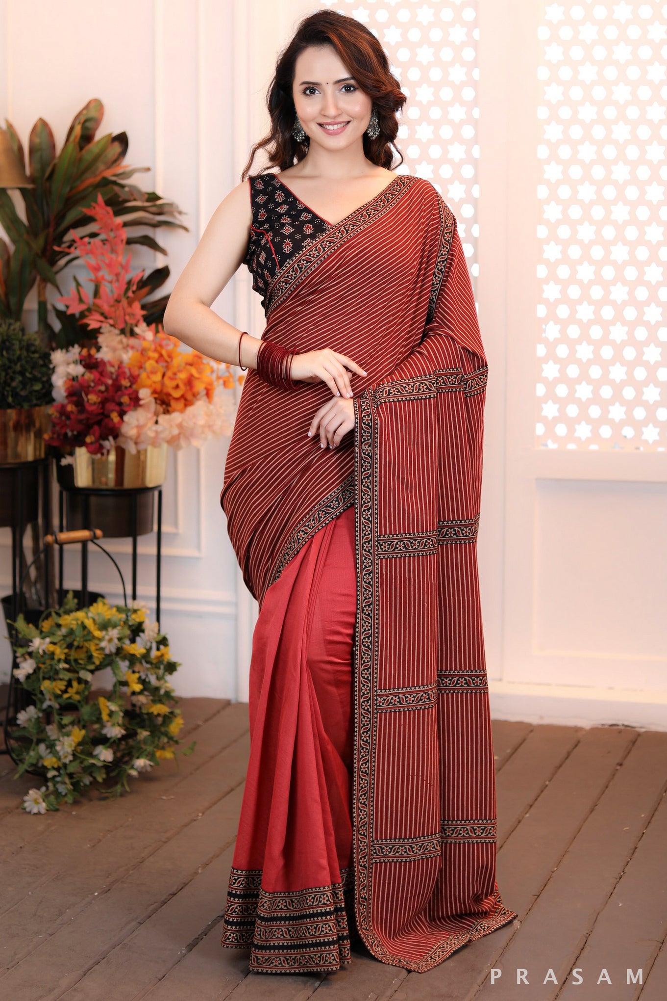 Autumn Radiance Chanderi Ajrakh Saree