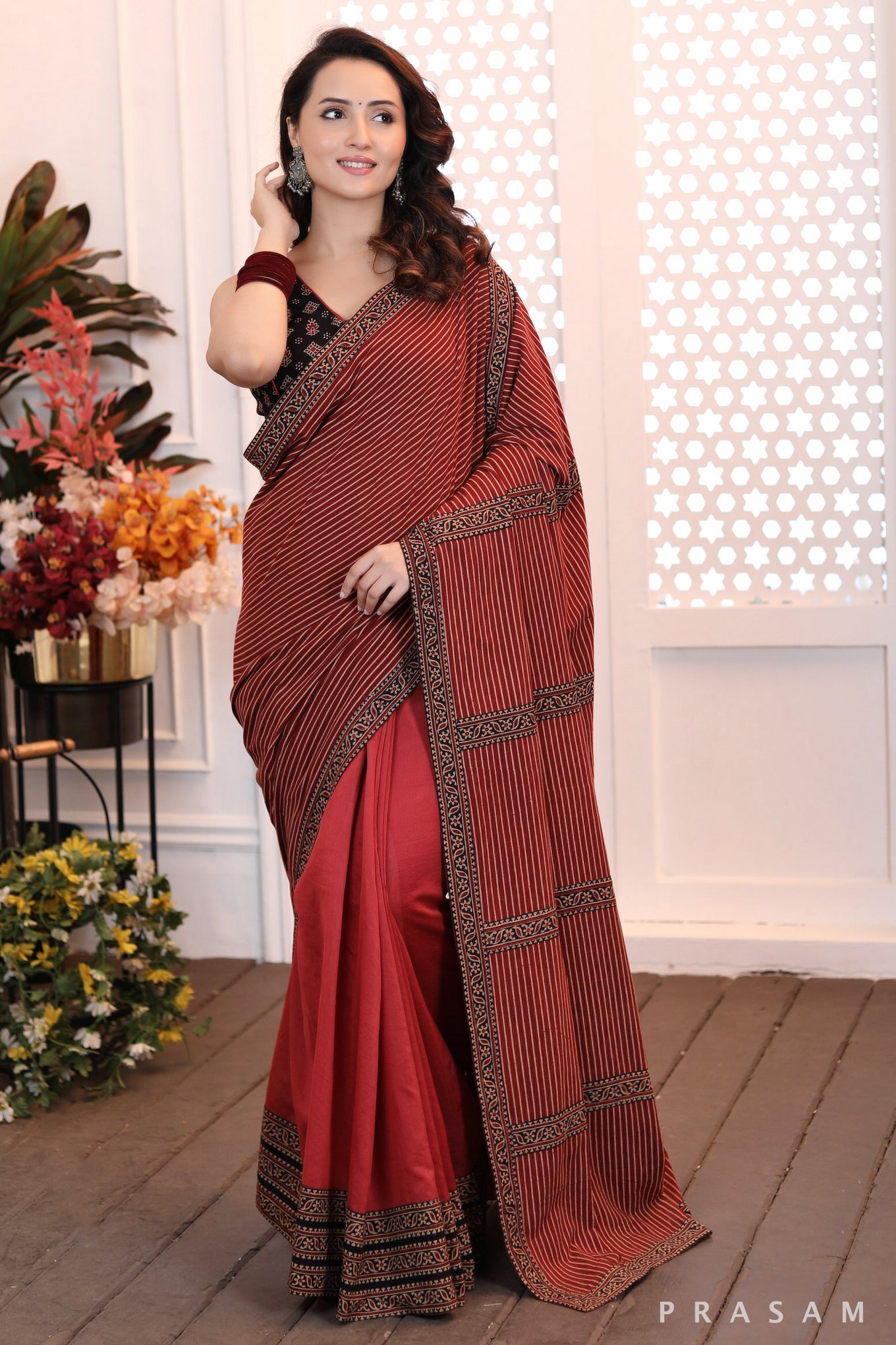 Autumn Radiance Chanderi Ajrakh Saree