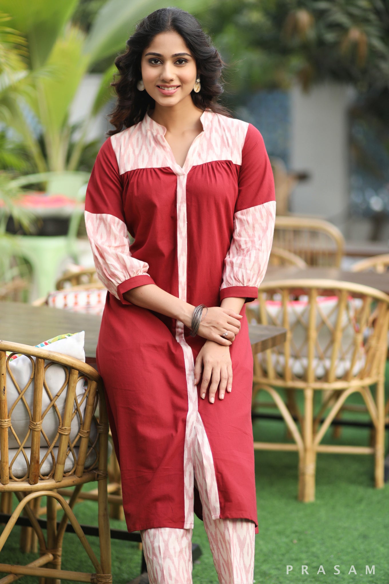 Blossom Breeze Smart Handloom Cotton Kurti Set With Ikat Infusion