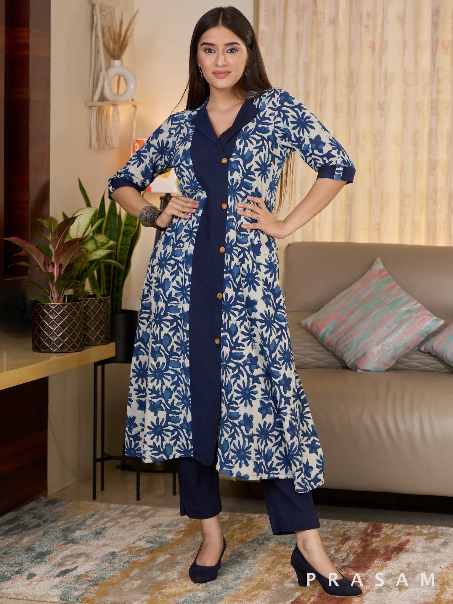 Indigo Bagru Radiance Cotton Printed Kurti