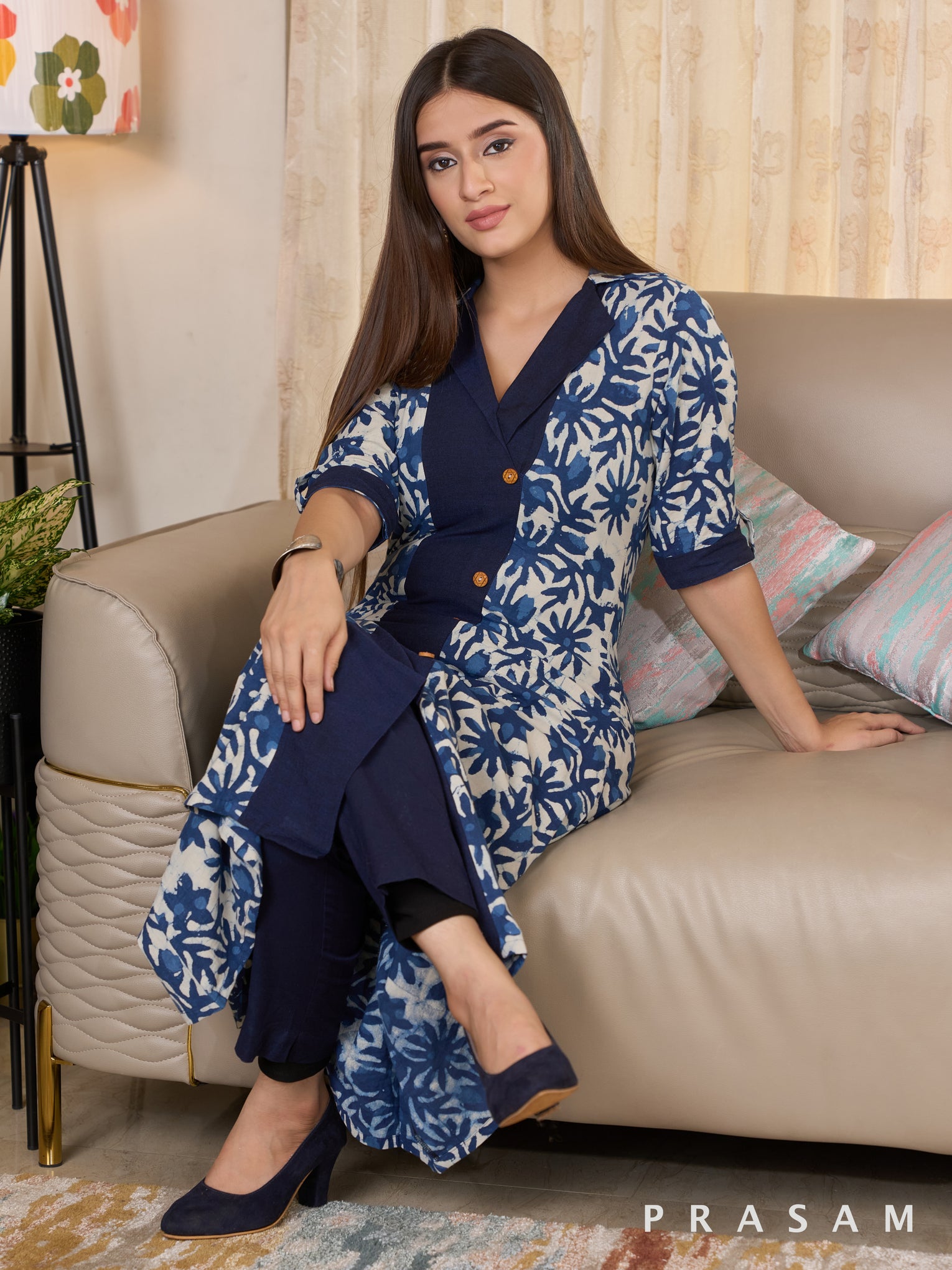 Indigo Bagru Radiance Cotton Printed Kurti