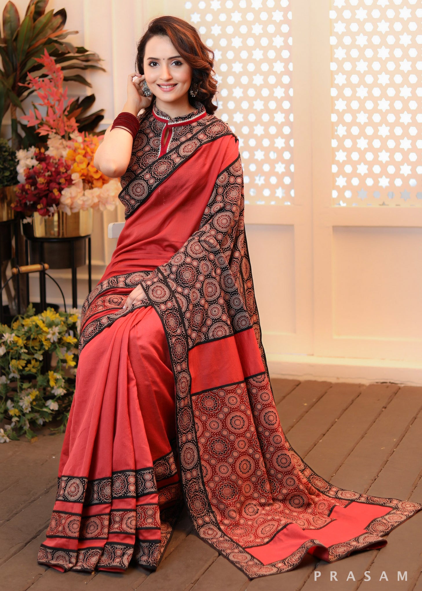 Patchwork Panache Fusion Ajrakh and Chanderi Saree