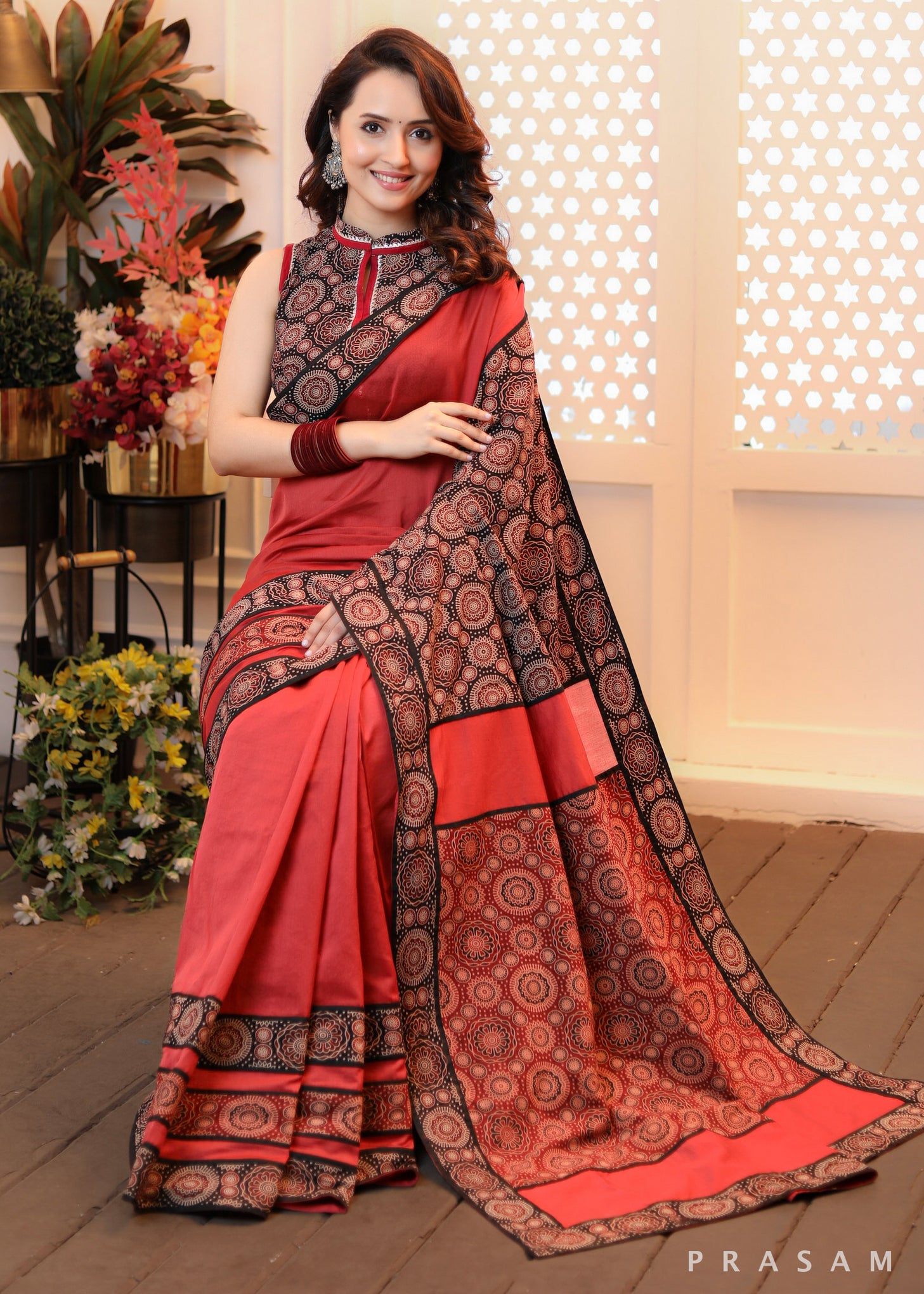 Patchwork Panache Fusion Ajrakh and Chanderi Saree