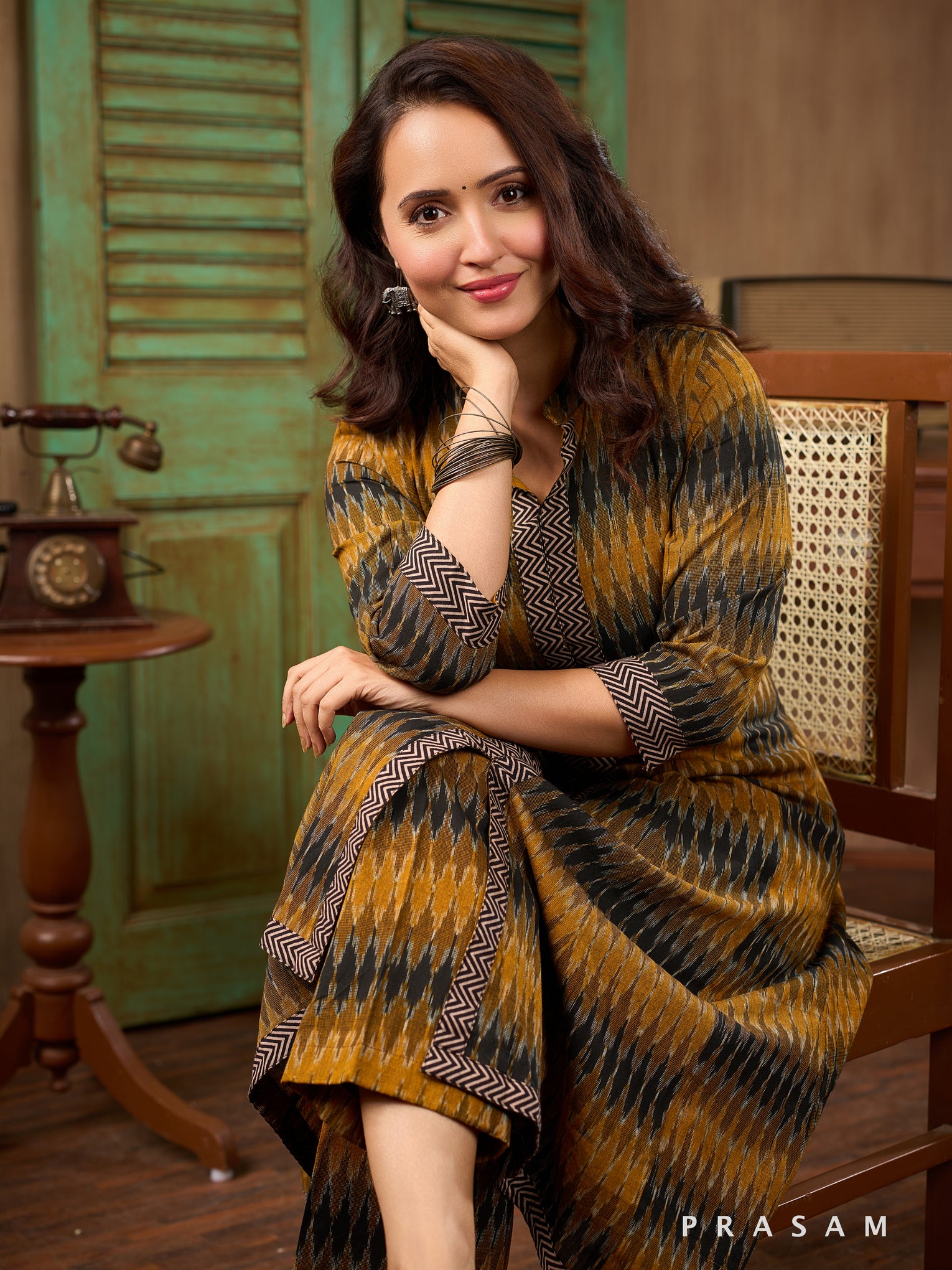 Marigold Motif Ikat Kurta Set