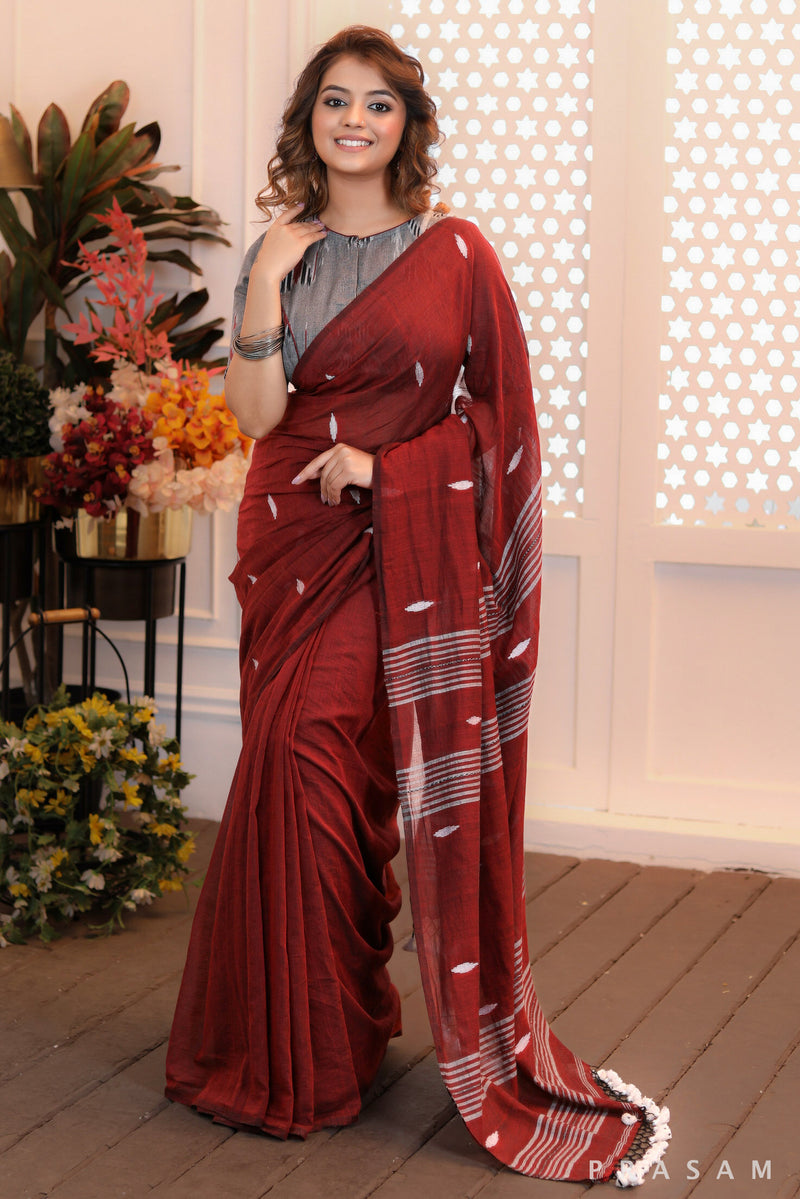 Majestic Maroon Beautiful handwoven cotton saree