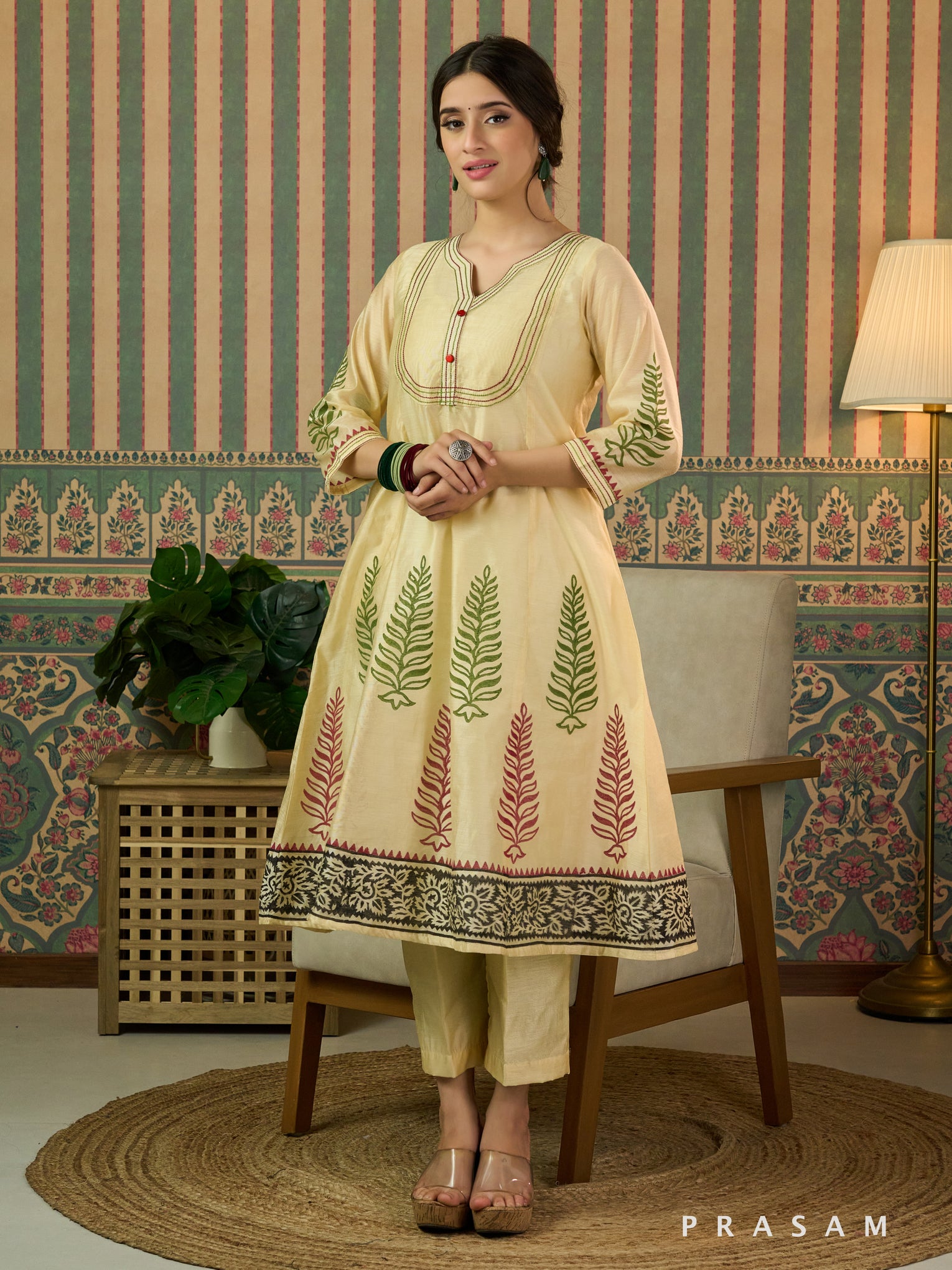 Swarnika Chanderi Block Print Kurta Set