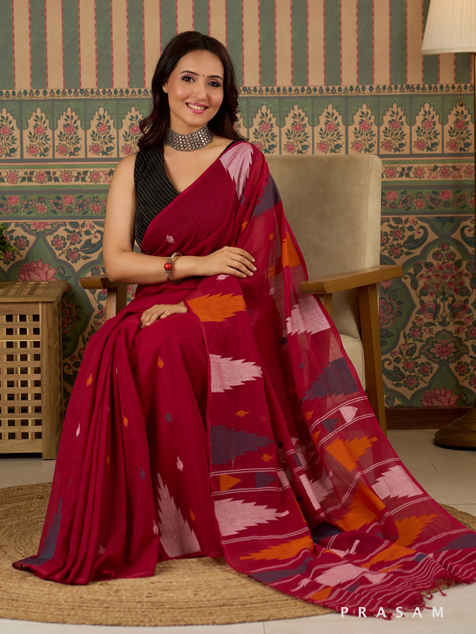 Sacred Maroon Handwoven Cotton Saree