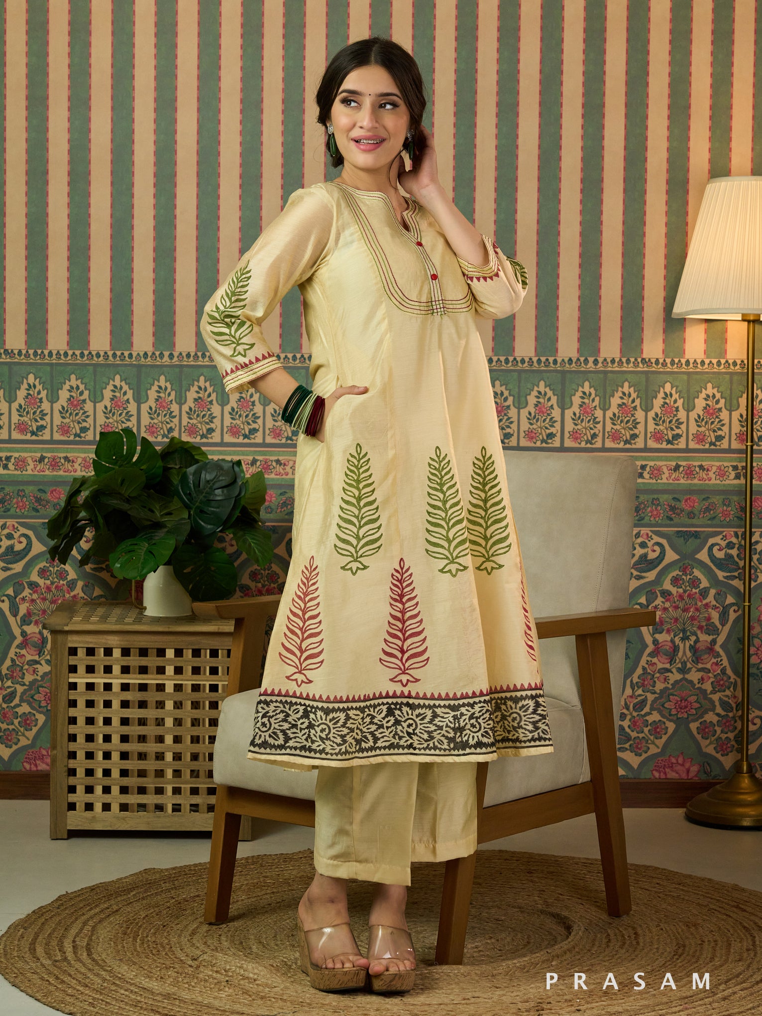 Swarnika Chanderi Block Print Kurta Set