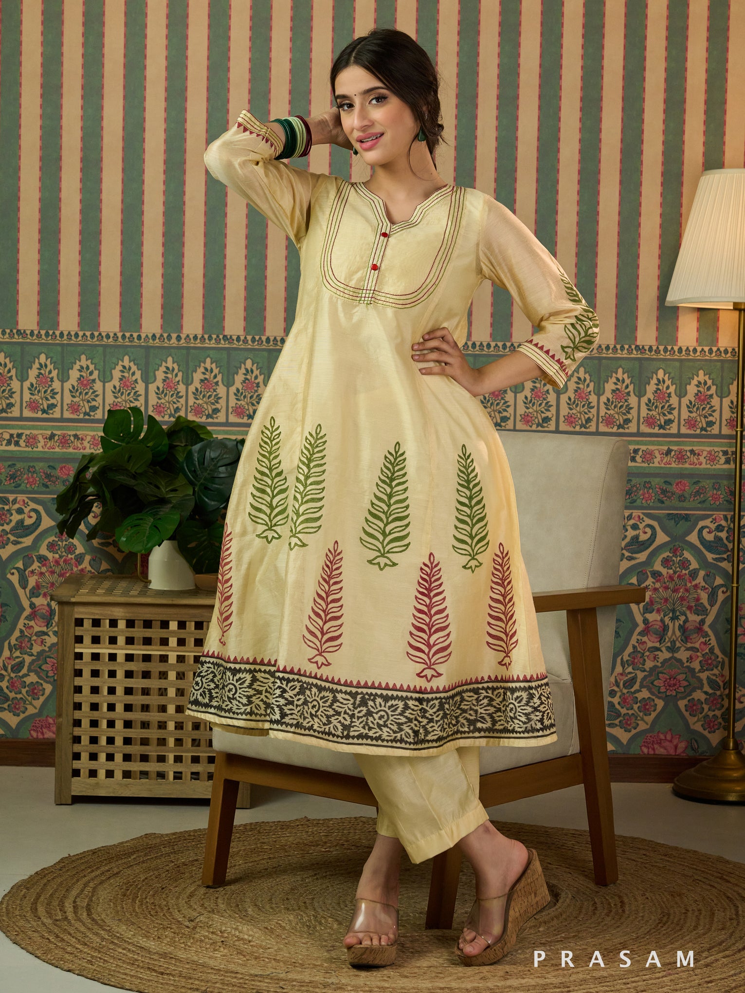 Swarnika Chanderi Block Print Kurta Set