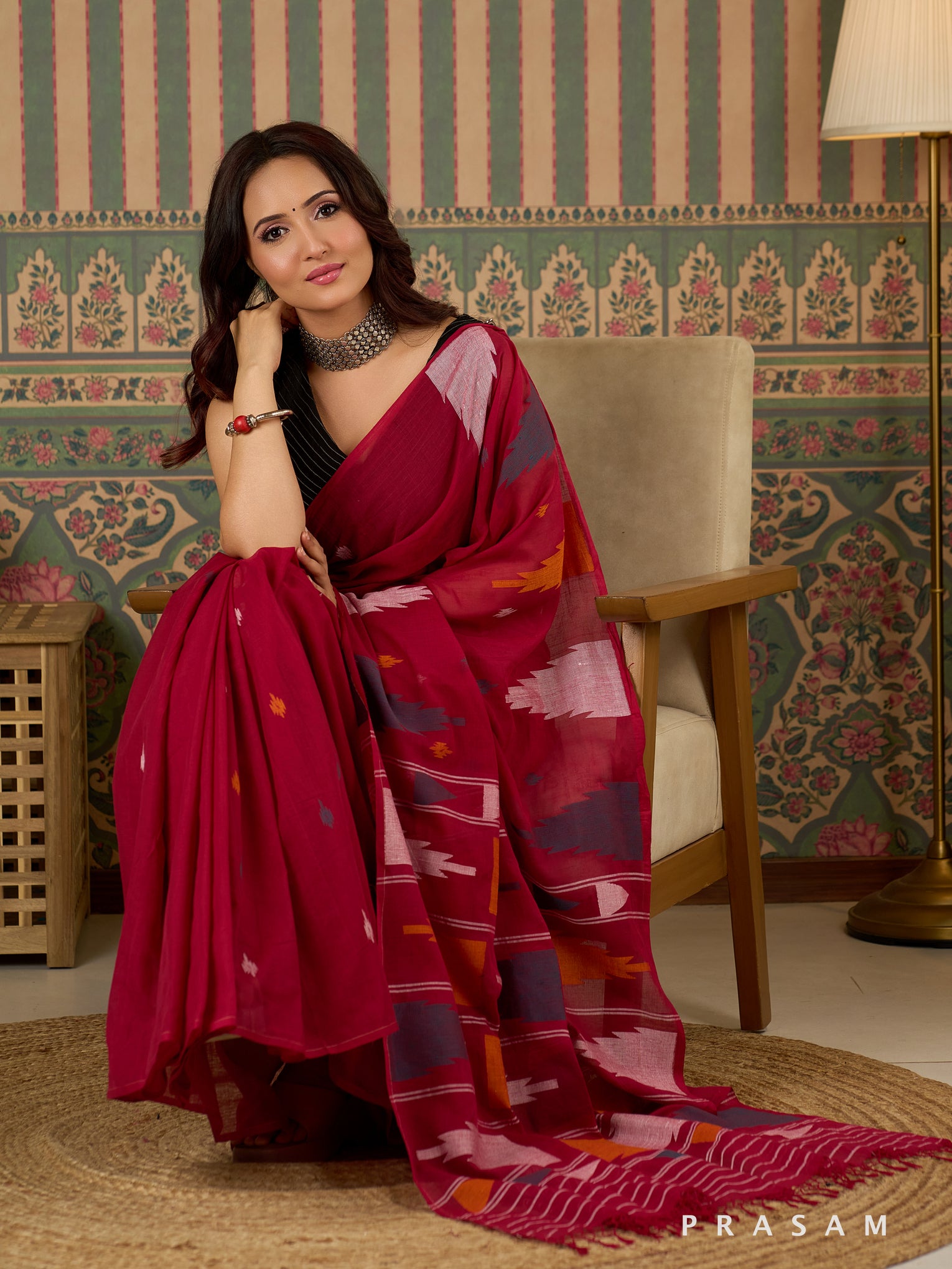 Sacred Maroon Handwoven Cotton Saree