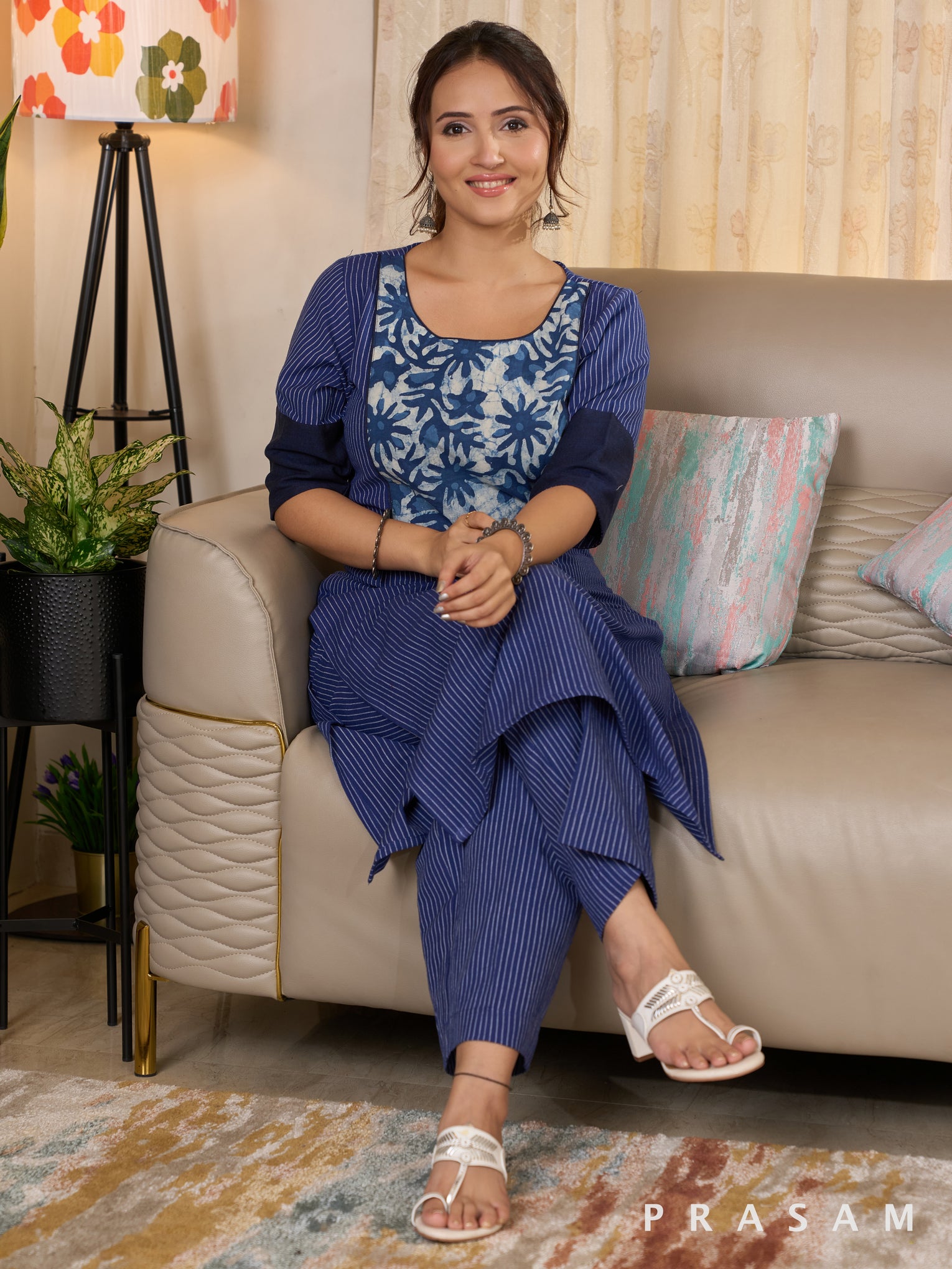 Blue Mosaic Stripes Kurta Set