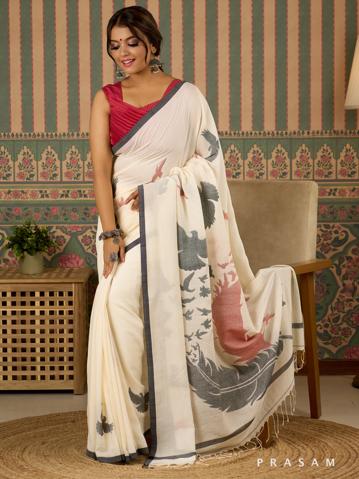 Feather Flight Handwoven Cotton Saree