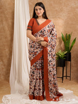 Nargis - Rust Chanderi Printed Saree With Border