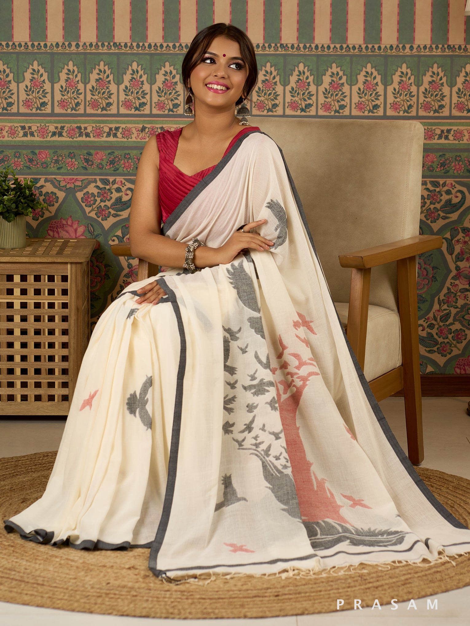Feather Flight Handwoven Cotton Saree