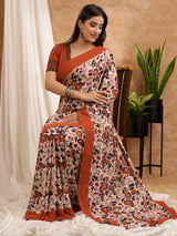 Nargis - Rust Chanderi Printed Saree With Border