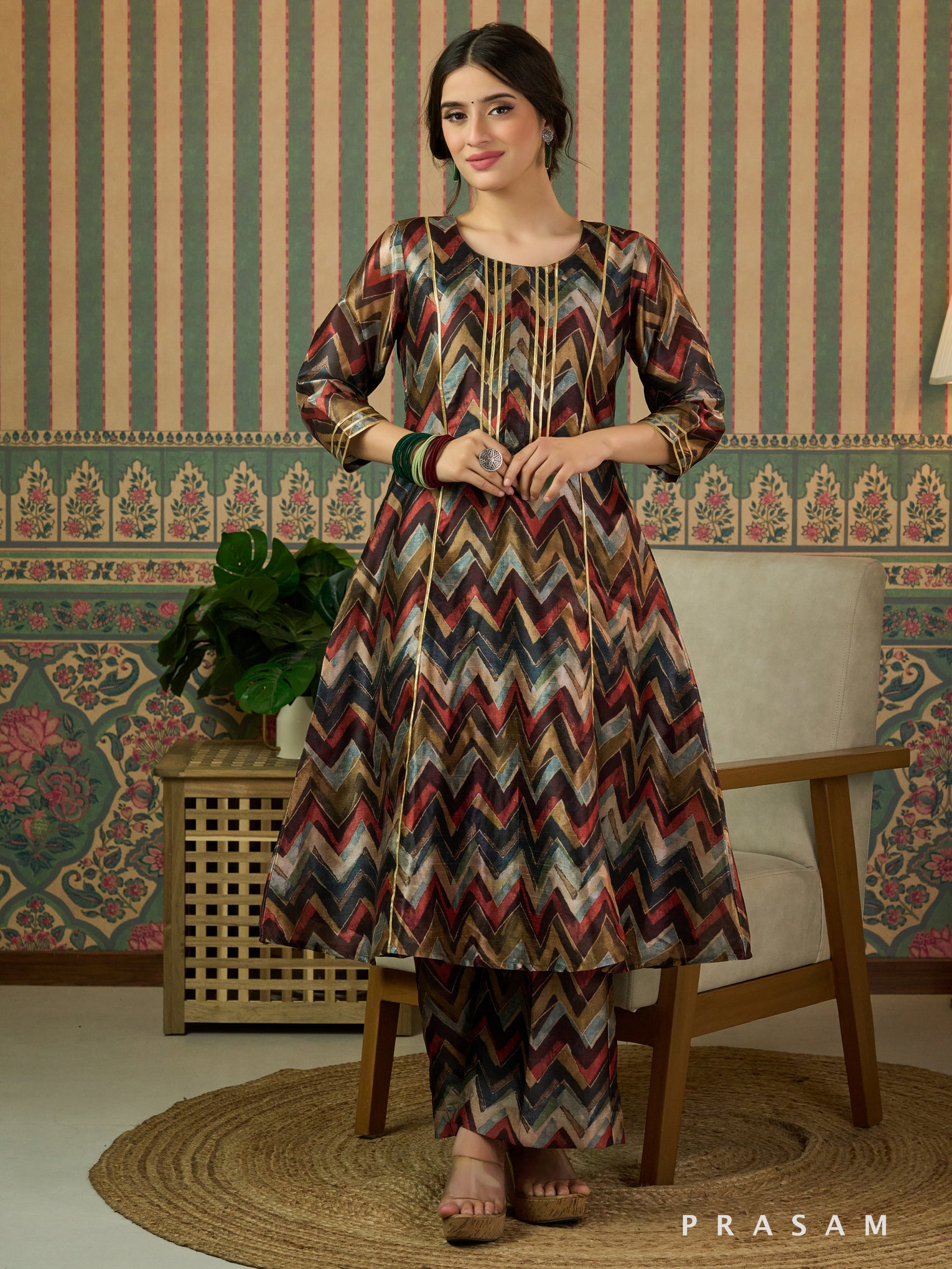 Galaxy Chevron Chanderi Kurta Set