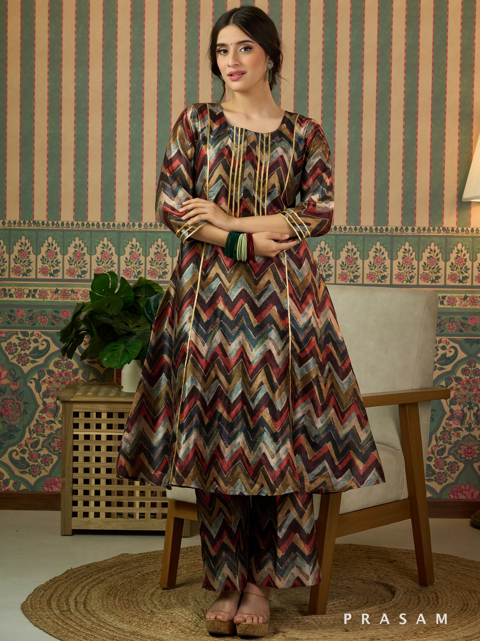 Galaxy Chevron Chanderi Kurta Set