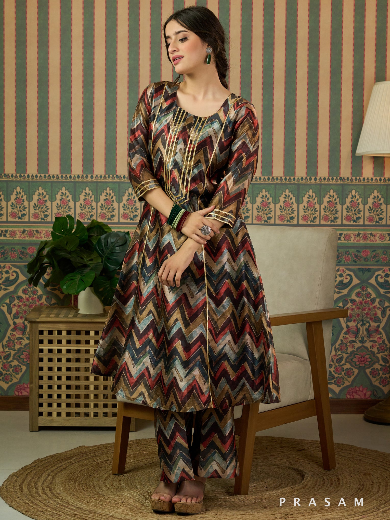 Galaxy Chevron Chanderi Kurta Set