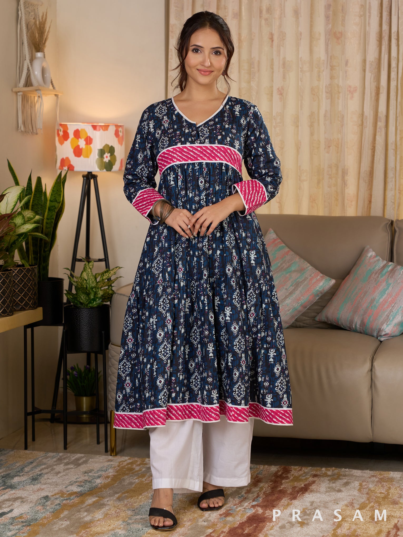 Leheriya Waves Fusion Printed Cotton Kurti