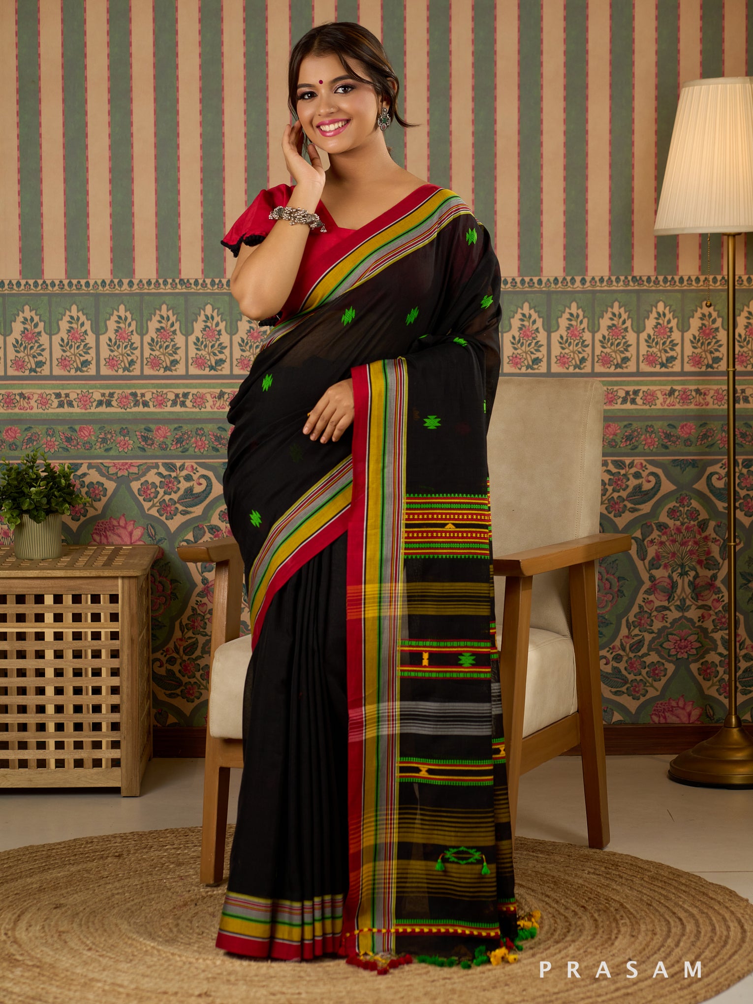 Stitched in Shadow Cotton Hand Woven Saree.