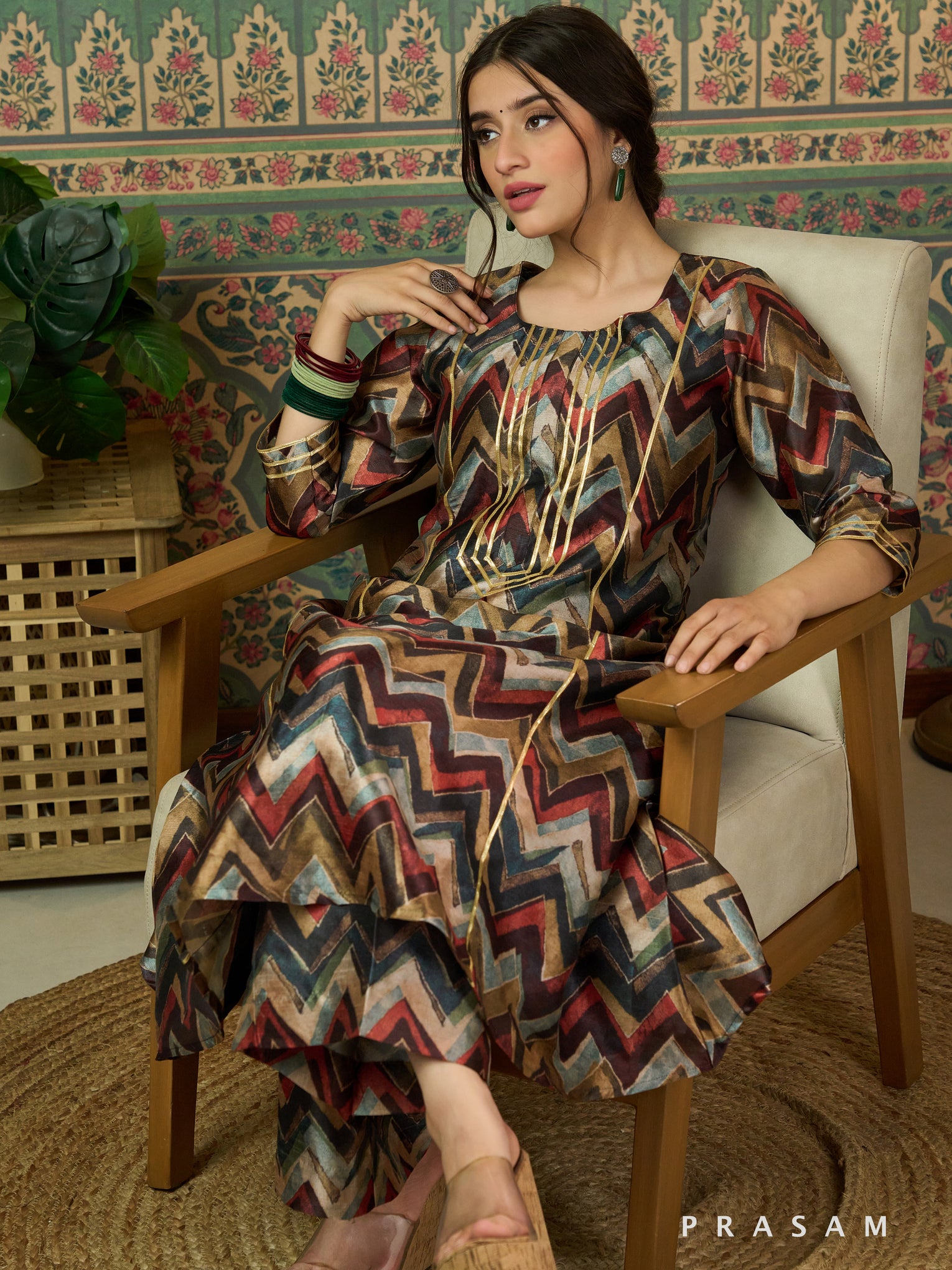 Galaxy Chevron Chanderi Kurta Set