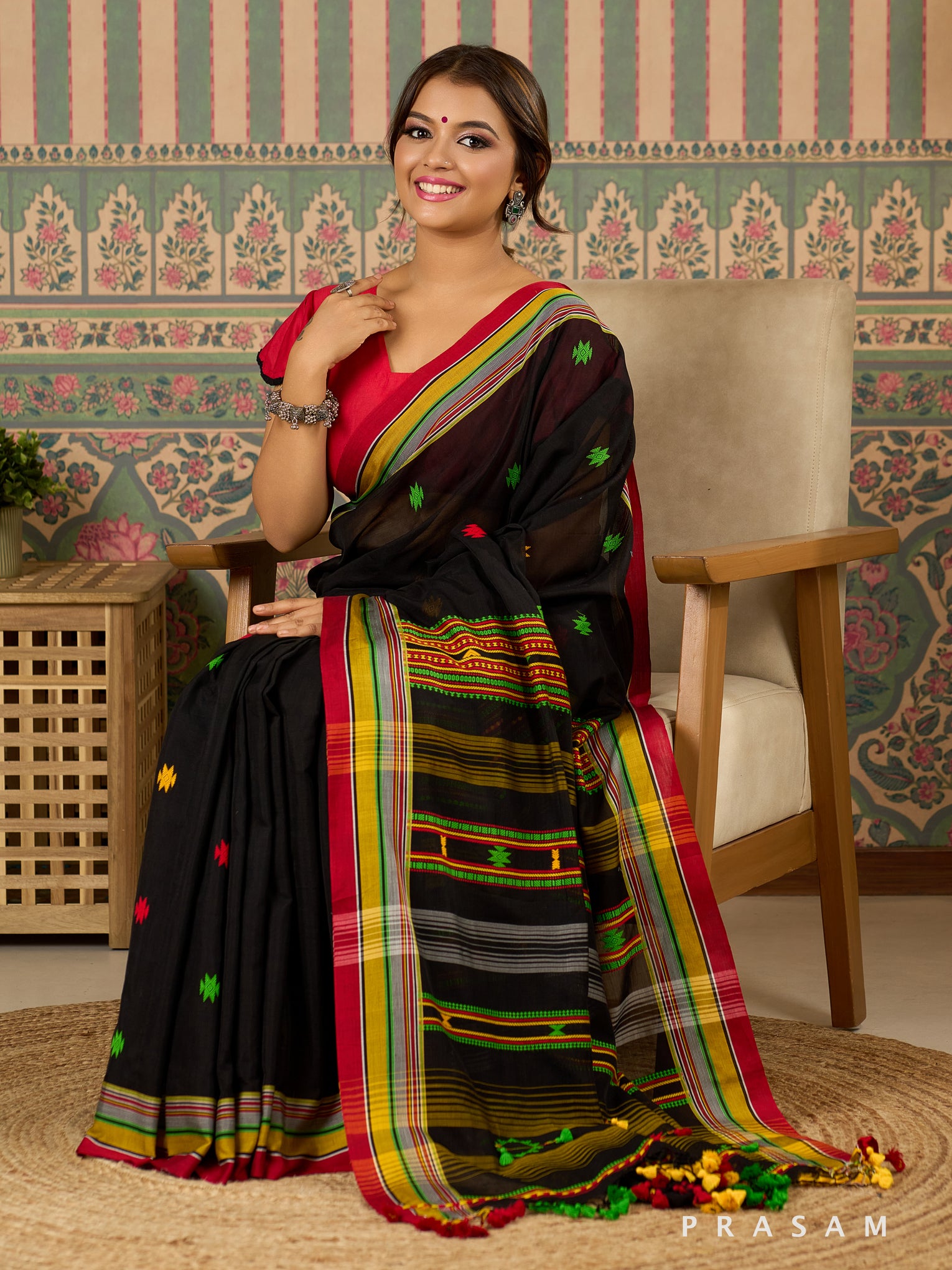 Stitched in Shadow Cotton Hand Woven Saree.